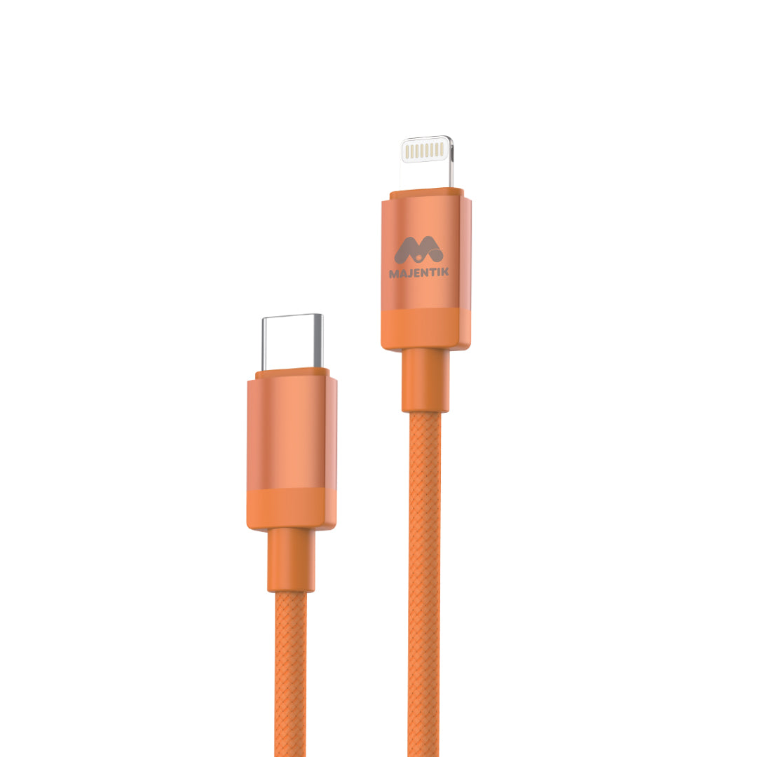 Cable Majentik CL-026 L USB-C to Lightning Flat Cable, Up to 30W Fast Charging, 1M, Tangle-Resistant with Data Transfer - Orange